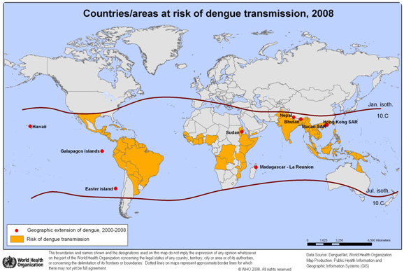 Countries at risk of Dengue transmission